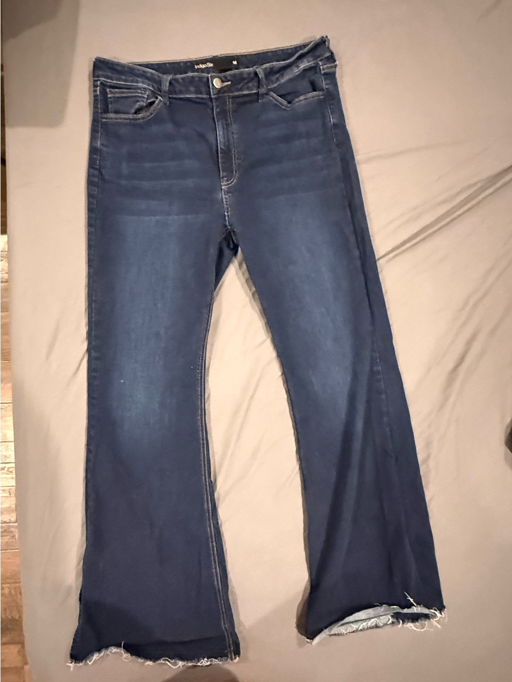 Indigo Six Women's Blue High Rise Wide-Leg Bootcut Jeans with Frayed Hem